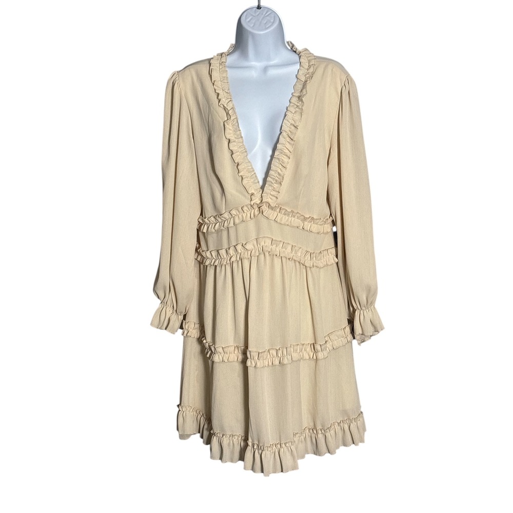Boho Cream Ruffle Tiered Mini‎ Dress Large